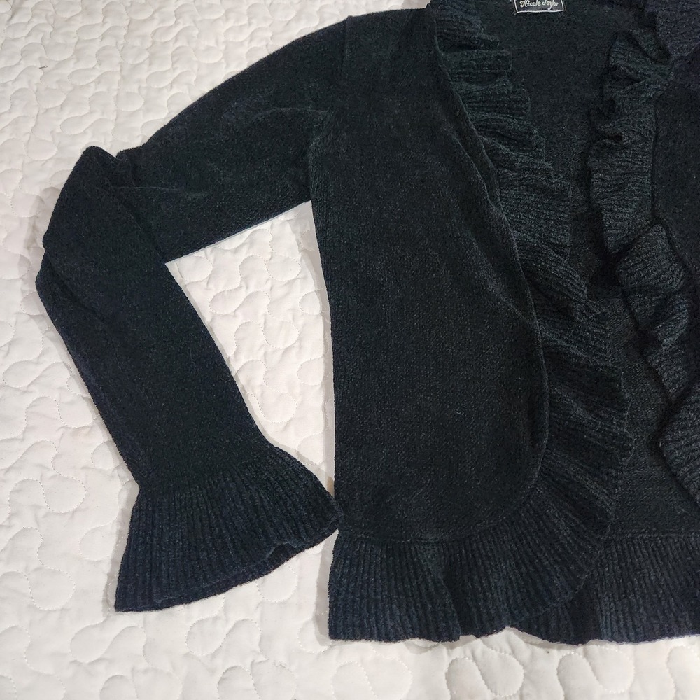 Black Ruffle Open Cardigan Feminine Edgy Career Short Sweater Whimsical Witchy S